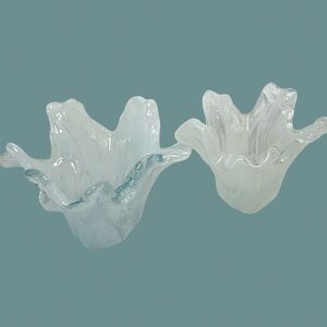 Pair of Vintage Murano Clear and White Glass Vases